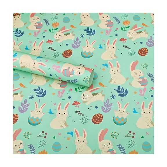 Luoshdecor Easter Gift Wrap Paper - Bunny, Egg & Floral Print for Holiday Present Wrapping & Crafts