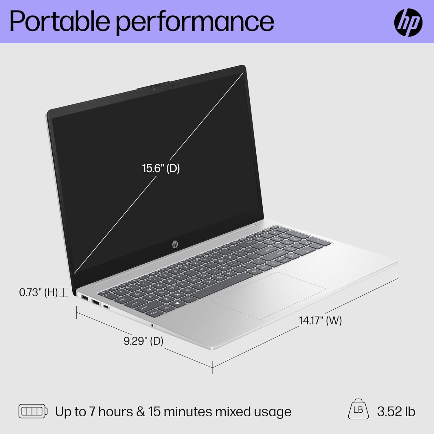 HP 15.6" Laptop for Student&Business,HD Anti-Glare Display,13th Generation Intel Core i5-1334U,8GB RAM,512GB SSD,Intel Iris Xe Graphics,Bluetooth,WiFi,Windows 11 Pro,Silver