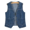 thumbnail image 4 of GEWSEY Womens Sleeveless Denim Vest V Neck Button Plus Size Jean Waistcoat Y2K Casual Trendy Loose Lightweight Jackets with Pockets (Blue, XL), 4 of 4