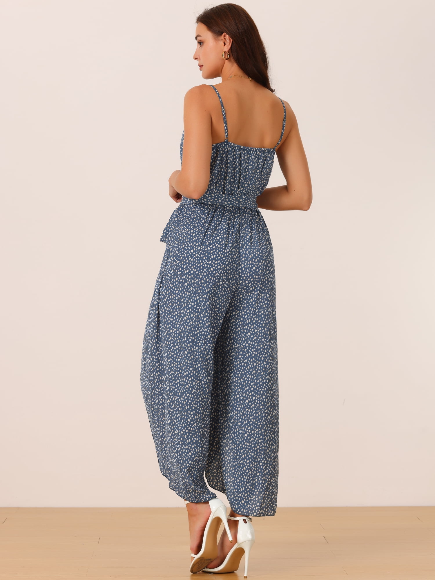 DARING DIVA Women's Summer Spaghetti Straps Sleeveless V Neck Jumpsuit XL Grey Blue