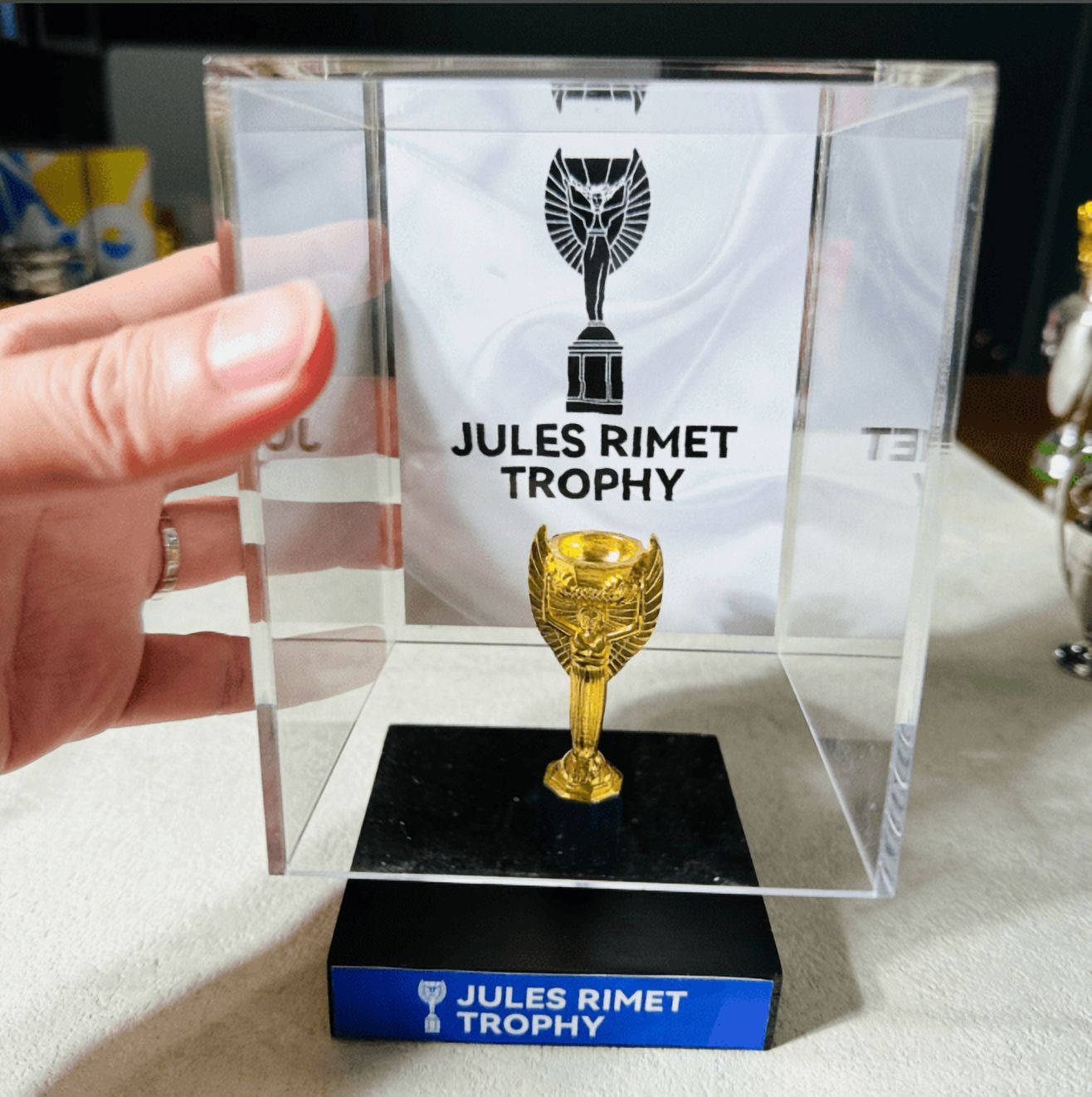 Rimet Cup Championship Trophy, 8 cm Metal Trophy with Common Version-Display Case, Christmas Halloween Gifts.