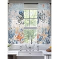 thumbnail image 2 of Oceans Marine Life Sheer Curtains 72 Inch Long 2 Panels, Orange Blue Octopus Starfish Retro Wooden Light Filtering Rod Pocket Curtains, Sheer Voile Drapes for Living Room Bedroom, 52"x72", 2 of 8