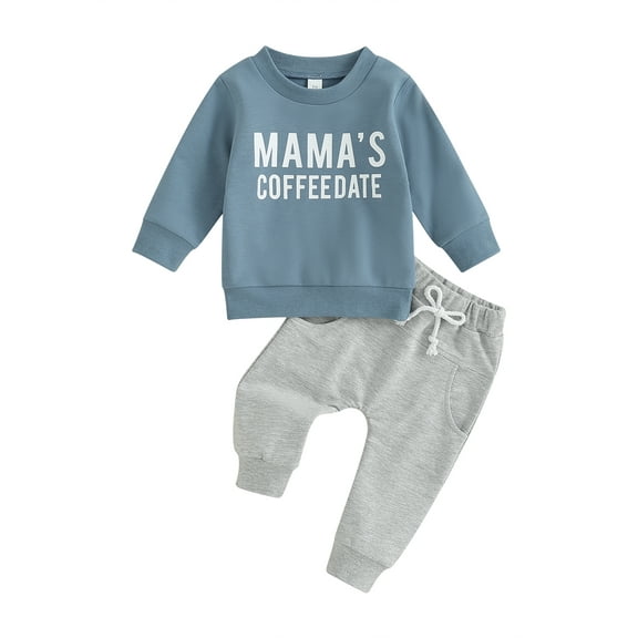 Bagilaanoe 2PCS Toddler Baby Girl Boy Long Pants Set Letter Print Long Sleeve Sweatshirt Pullover Tops Sweatpants 3M 6M 12M 18M 24M 3T Kids Casual Sweatsuits