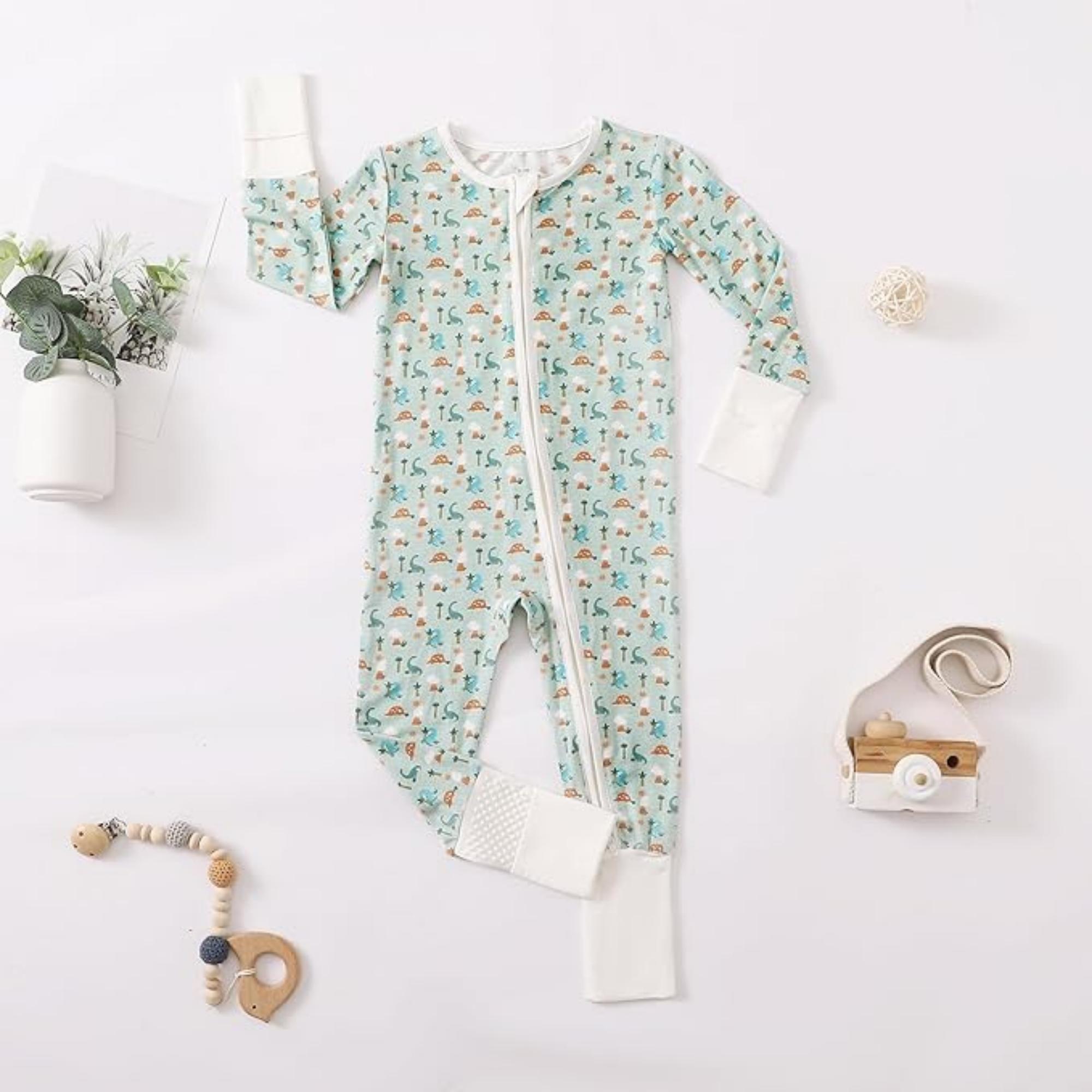 RomperinBox Bamboo Baby Pajamas ,Soft Zipper Long-Sleeved Baby Bodysuits Sleepwear for Newborns & Infants 0-24 Months,2 Pack Unisex Toddler Pajamas