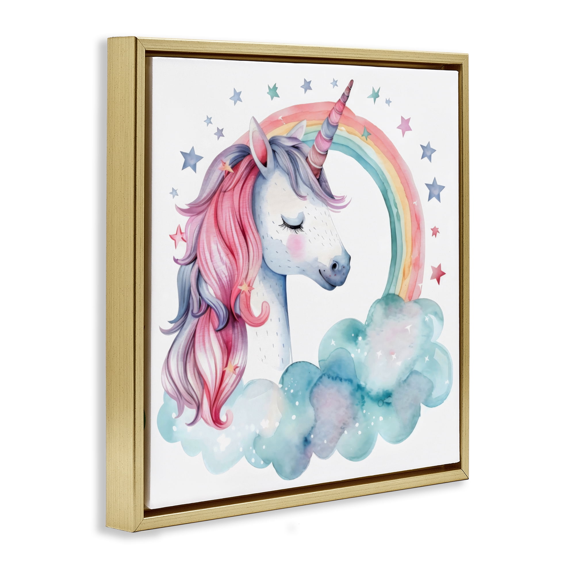 Stupell Industries Starry Rainbow Unicorn Gold Framed Floater Canvas Wall Art, design by Creative Studio