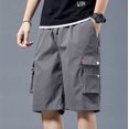 thumbnail image 2 of Men's Camouflage Casual Cargo Shorts, Loose-Fit Knee-Length Outdoor Shorts with Lace-Up Detail & Multi-Pocket Design ,Gray M, 2 of 5