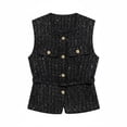 thumbnail image 2 of Chaleco Con Cinturón De Lentejuelas, Chaleco Versátil De Tweed Con Botones Dorados, Chaleco Con Botones En La Parte Delantera Para Amantes De La Moda, Adultos, Para Vestir En Capas, Negro S, 2 of 6