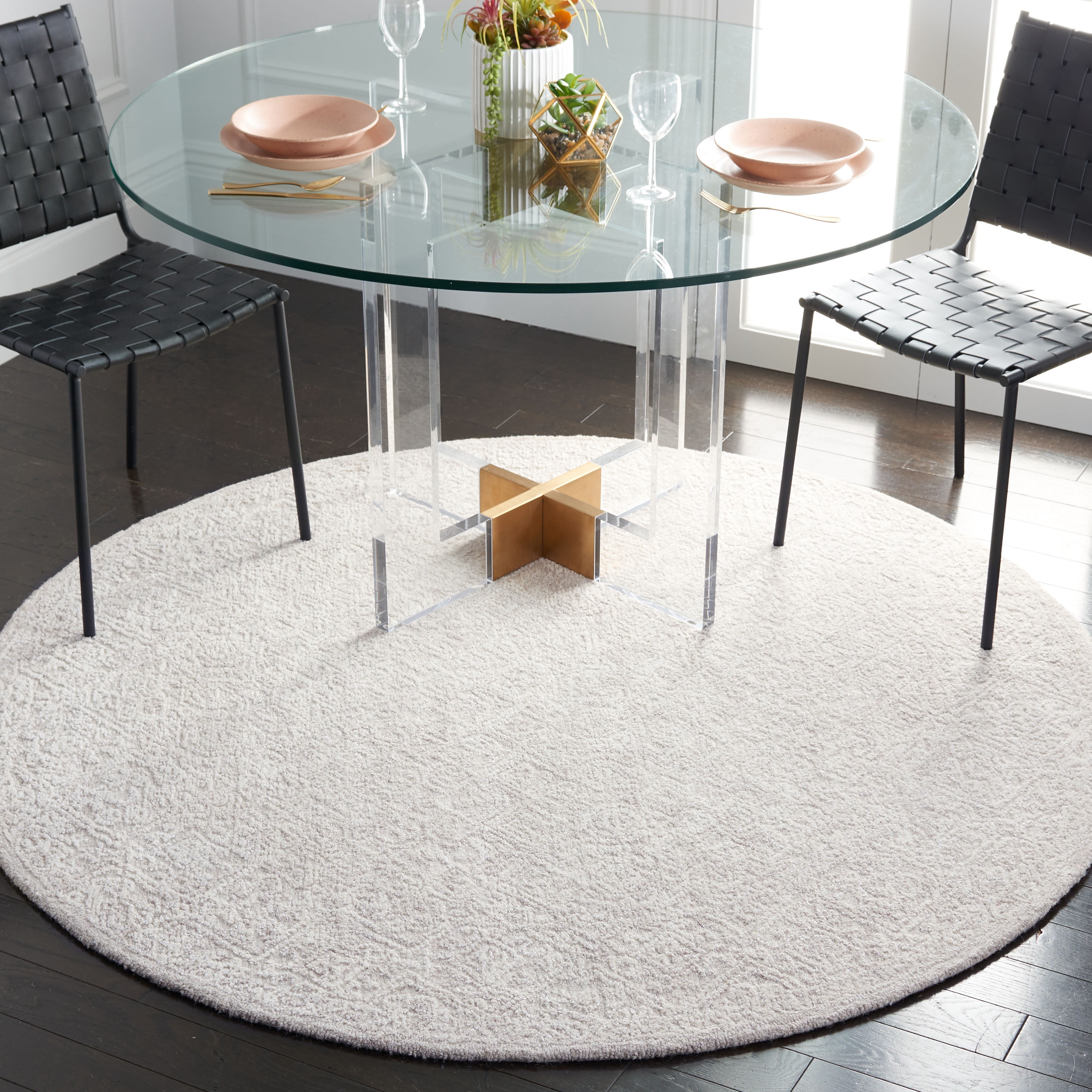 SAFAVIEH Martha Stewart Tufted Wool Area Rug, Light Grey/Taupe, 6' x 6' Round