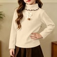 thumbnail image 2 of FAIWAD Girls Mock Neck Tops Long Sleeve Fleece Shirts with Bow Soft Warm School Daily Clothes, 2 of 9