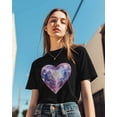 thumbnail image 5 of Women's T-Shirts, Valentine's Day Diamond Love Romantic Cotton Crewneck Tee Short Sleeve Casual Tops Loose Graphic T-Shirt Black, 3XL, 5 of 7