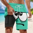 thumbnail image 2 of Telankuip Men's Swim Trunks with Compression Liner Funny Face Printing Elastic Drawstring Waist Beach Shorts for Swim Pool Surfing Wear Convenient Lined Pocket Casual Board Shorts 2-Light Green L, 2 of 4