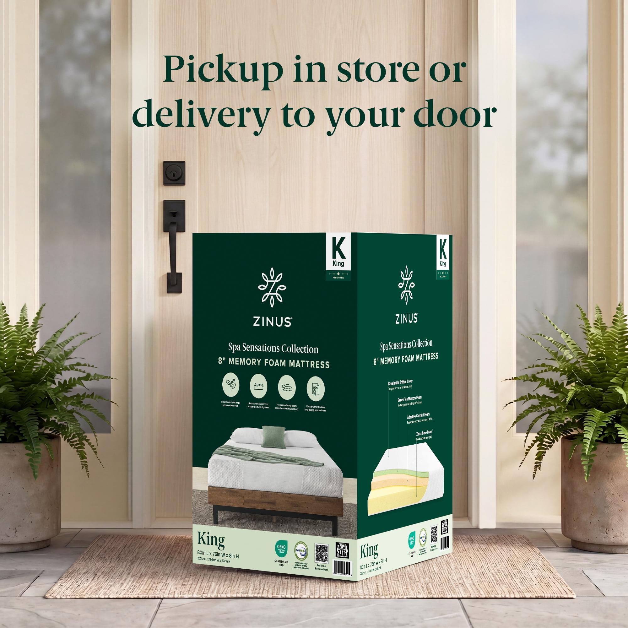 Zinus Spa Sensations 8" King Memory Foam Mattress in a Box with Green Tea Infusions and Pressure Relief