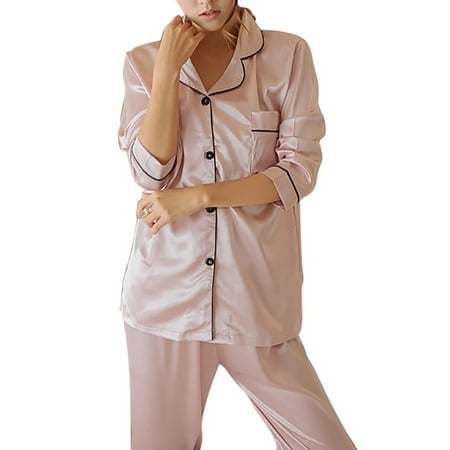 

Women Comfy Satin Silk Pajamas Long Sleeve Pants Sleepwear Nightwear Loungewear Homewear