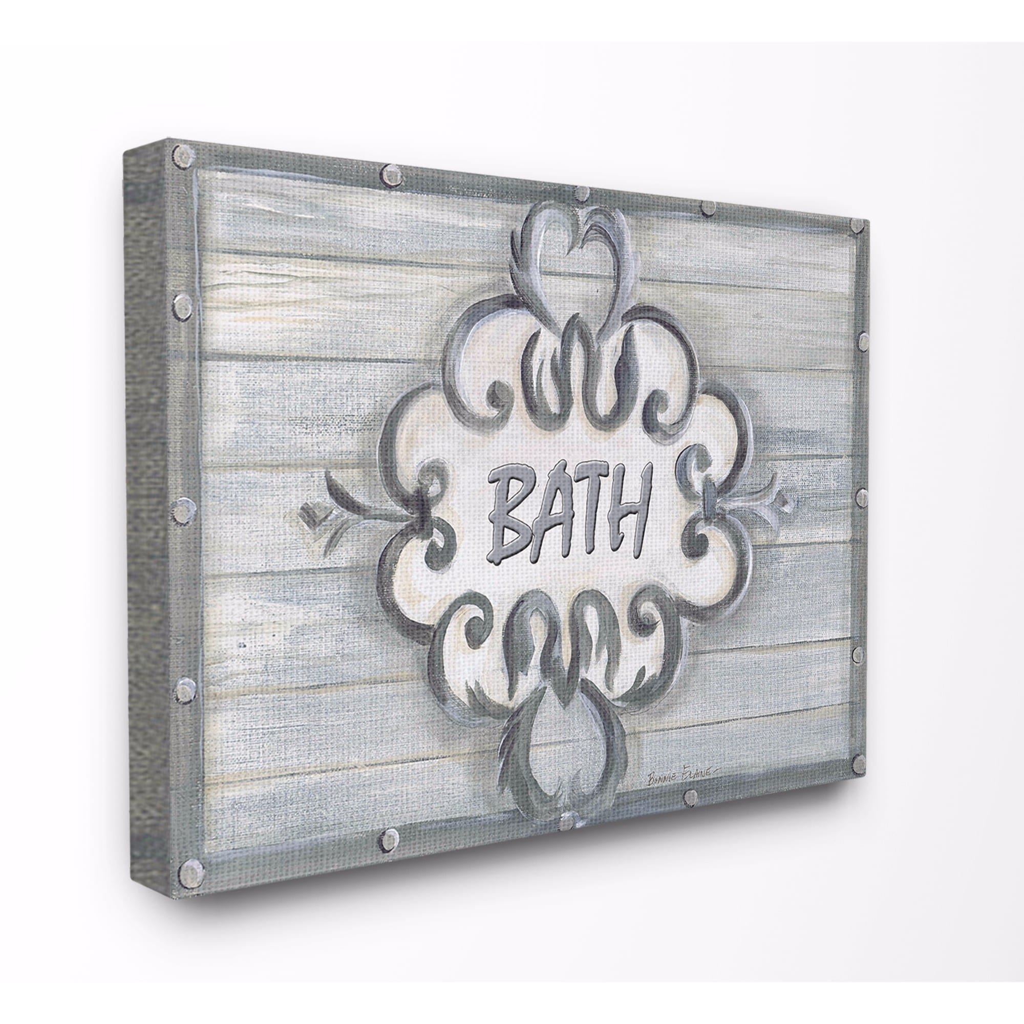 Stupell Bath Grey Bead Board w/ Scroll Bathroom Canvas Art, 30 x 40