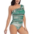 thumbnail image 3 of Sikiie Old Green Wooden Print Women One Piece Swimsuits Tummy Control One Shoulder Bathing Suits Ruffle Swimwear, From S to XXL-Medium, 3 of 6