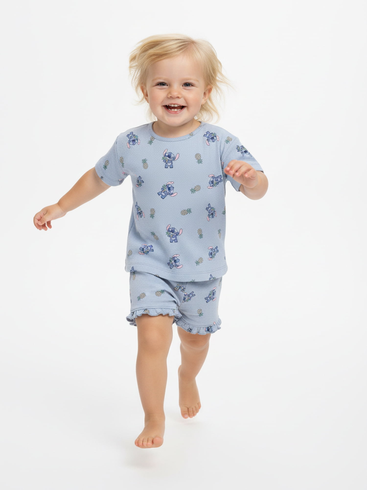Lilo & Stitch Baby Girls Pineapples Textured Knit Top and Ruffle Shorts Set, 2-Piece, Sizes 0M-24M