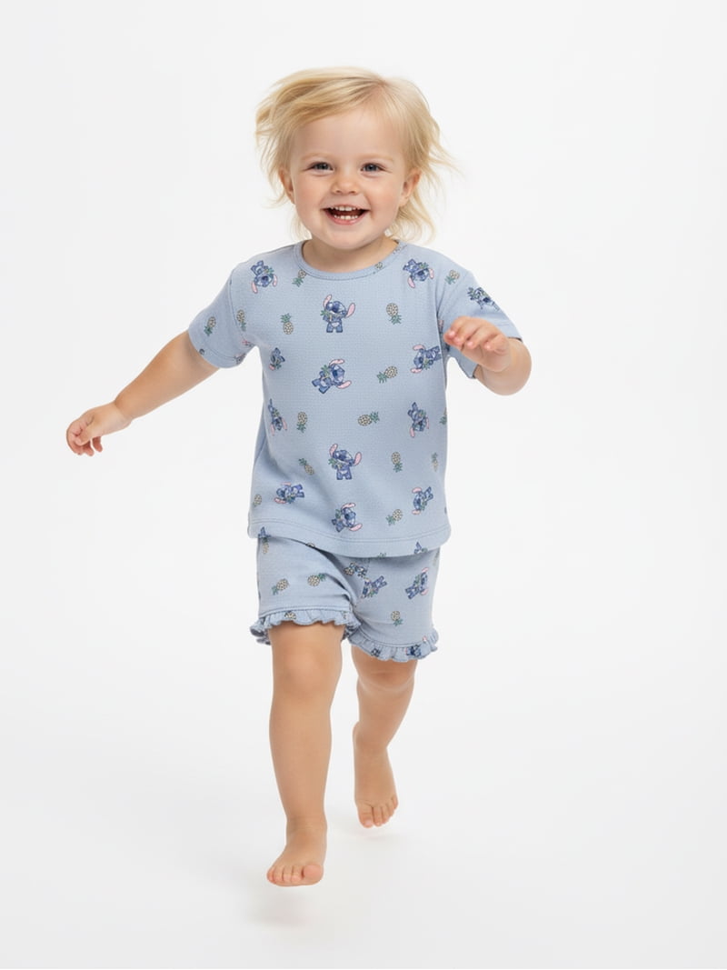 Lilo & Stitch Baby Girls Pineapples Textured Knit Top and Ruffle