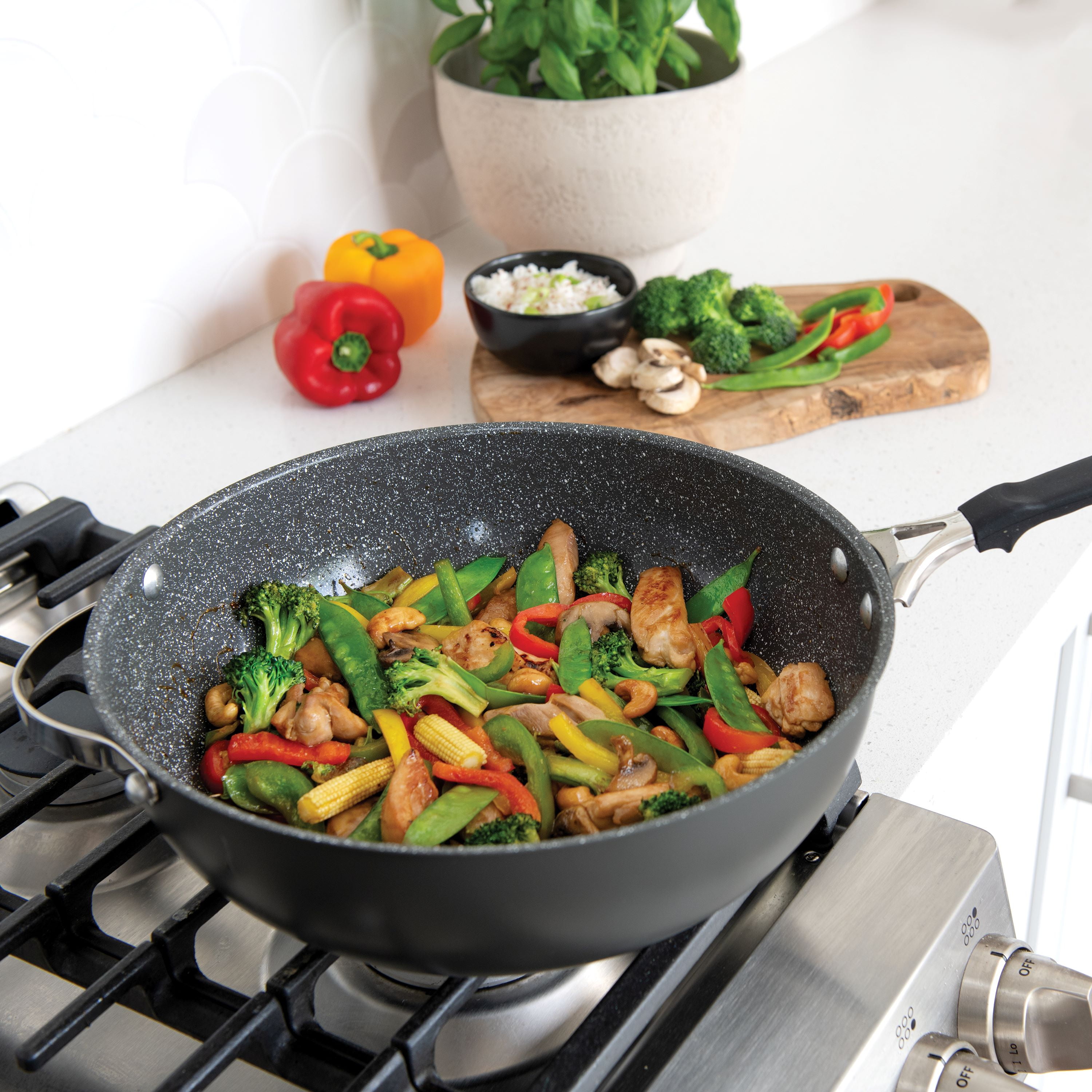 Nordic Ware 12" Verde Ceramic Coated Wok, Gray with Speckle