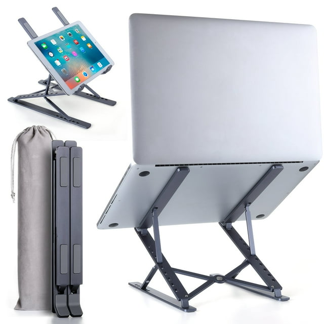 HOMELUX THEORY Portable Laptop Stand MultiAngle, Lightweight Ergonomic Laptop Holder, Aluminum Laptop Riser for Desk, Foldable Laptop Stand, MacBook Stand for Desk Pro Air, Any Devices 15.6" up (Gray)