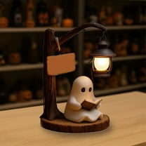 Cute Ghost Reading Lantern, 3D Resin Ghost Reading Book Lamp, Halloween Warm Light Night Light, Glowing Figurine Lamps Decor, Halloween Home Decoration, Creative Ghosts Gifts for Bedroom(1PC)