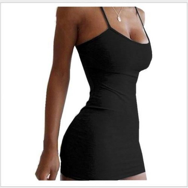 Minivestido Sexy con tirantes finos para mujer, vestido ceñido al cuerpo, camisola de color liso negro y blanco, vestido de verano para fiesta y Club