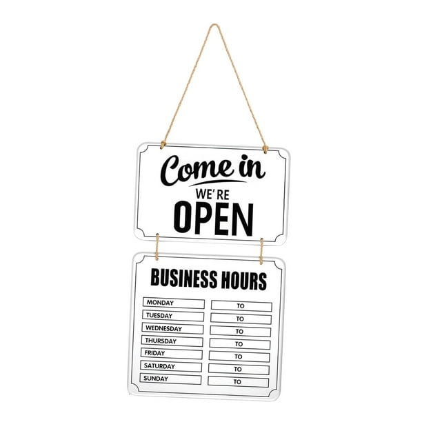 Letrero de horario comercial con marcas de abierto y cerrado intercambiables, de madera, para colgar en pared, ideal para escaparates de cafeterías blanco