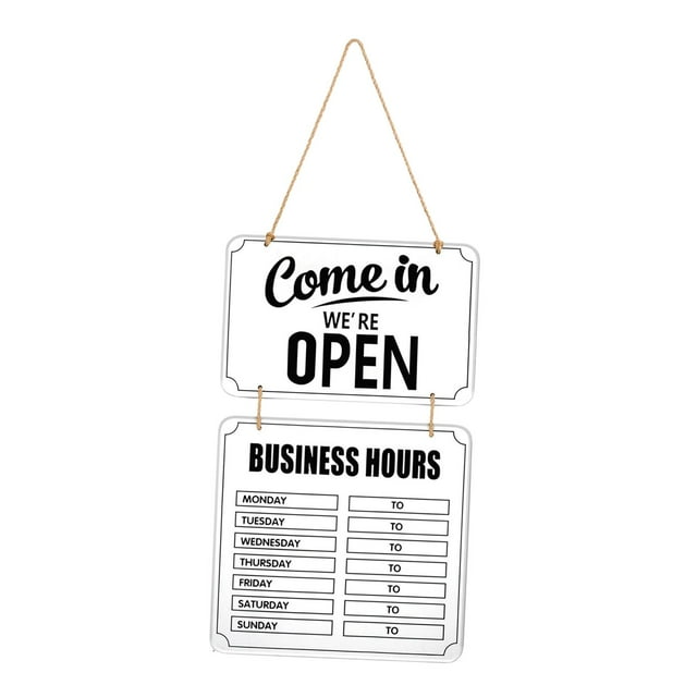 Letrero de horario comercial con marcas de abierto y cerrado intercambiables, de madera, para colgar en pared, ideal para escaparates de cafeterías blanco