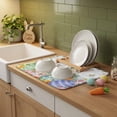 thumbnail image 4 of Dish Drying Mat for Kitchen Countertop, Bunny Carrot Absorbent Dish Mat Quick Dry Non Slip Draining Mat Kitchen Drying Pad for Dishes, Utensils 18x24 Inch Easter Eggs Floral Leaves Wood Grain, 4 of 9
