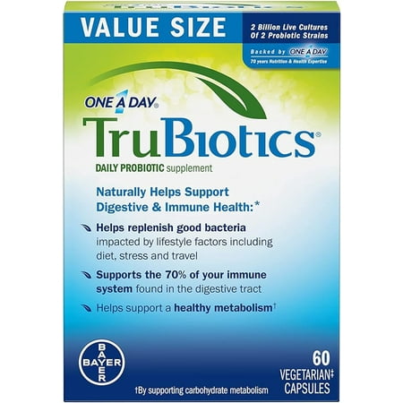 TruBiotics Daily Probiotic, 60 Capsules - Gluten Free, Soy Free Digestive + Immune Health Support Supplement for Men and Women
