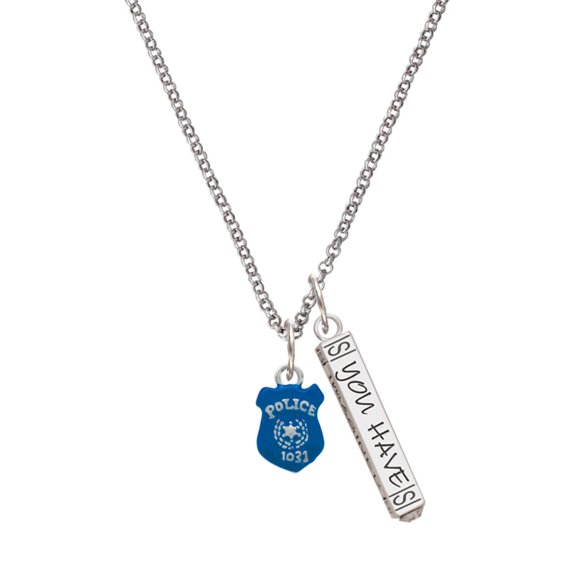 Delight Jewelry Silvertone Blue Policeman's Badge Silvertone Live the Life You Have Imagined Bar Charm Necklace, 23"