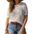 thumbnail image 3 of Women's Summer Short Sleeve Crochet Tops Hollow Out Floral Sweaters Beach Vacation Cruise Outfits White XL, 3 of 9