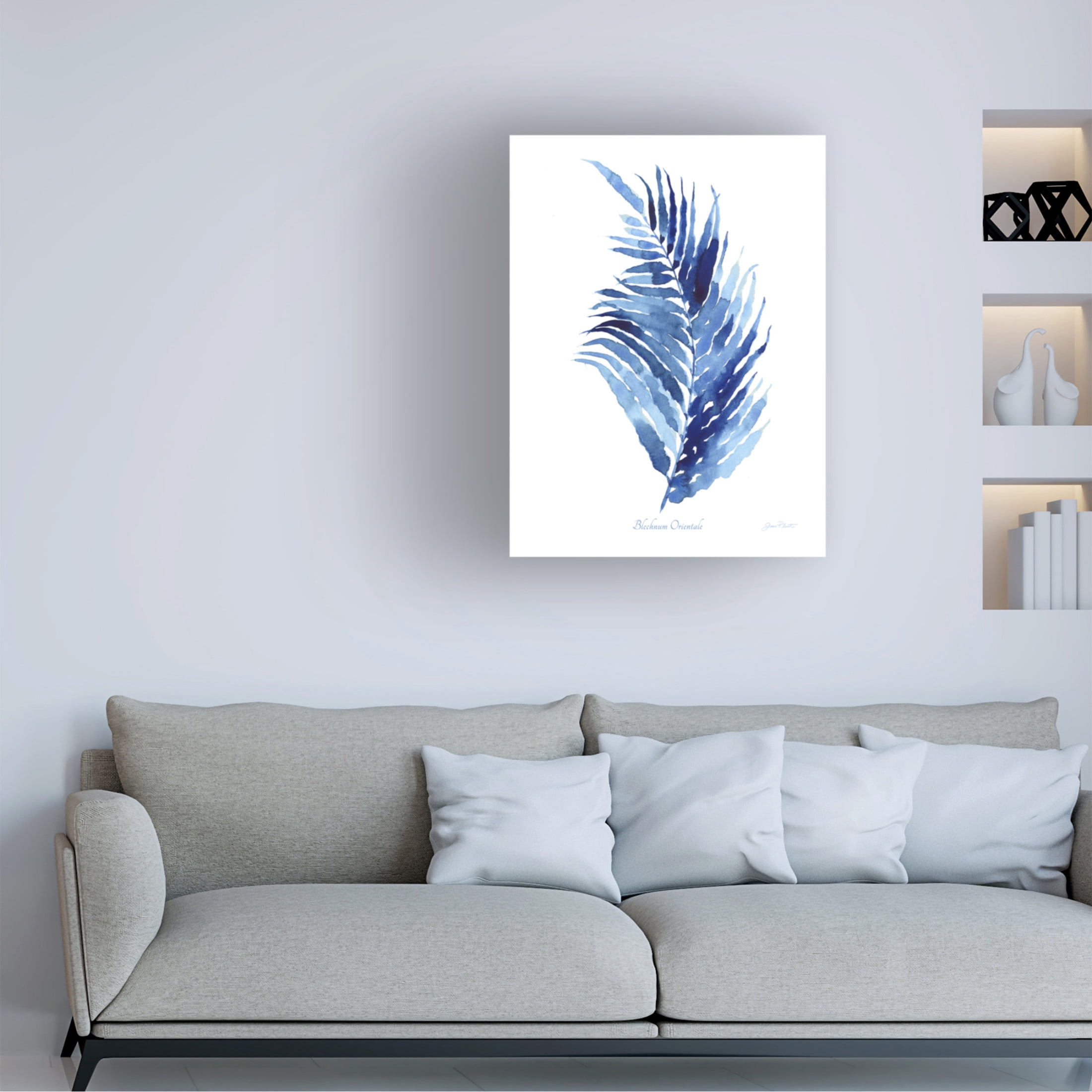 Canvas Wall Art - Jean Plout 'Indigo Botanical 7' Wall Art for Living Room, Bedroom, or Office Décor by Trademark Fine Art - 14 x 19 Inches