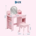 thumbnail image 4 of AKDSteel  Wooden Kids Vanity Set with Light-Up Mirror, Princess Makeup Desk with Bookshelf, Drawer, Open Shelves and Matching Stool for Girls’ Room, 4 of 8