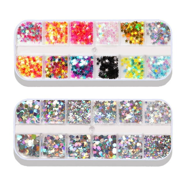 Dos cajas de paillettes de uñas, brillante, manicura, uñas, maquillaje corporal, arte jinwen Bricolaje Nail Art Glitter Sequin