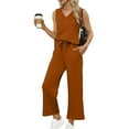 thumbnail image 4 of vigerkar Two Piece Sets for Women Summer Vacation Travel Outfits V Neck Lounge Matching Sets (Orange, L), 4 of 8