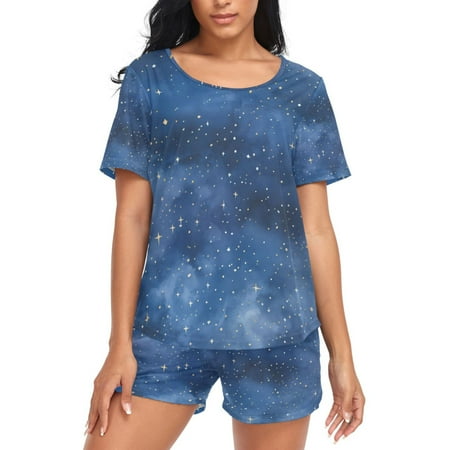 joogoo Women s Pajama Set Nights with Stars Short Sleepwear Loungewear with Pockets M