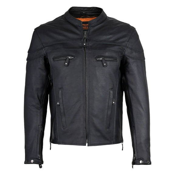 Dream Apparel Mens Leather Motorcycle Racer Jacket Premium Cowhide Leather Zipper Front Zipout Lining Black