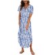 thumbnail image 1 of Vestido de Manga Corta para las Mujeres Sexy Impresión Botón Ventilación Cuello en V, Vestido de Verano Casual para la Playa Y Diario, 1 of 6