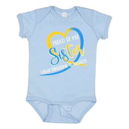 

Inktastic Proud of My Sister Down Syndrome Awareness Heart Ribbon Gift Baby Boy or Baby Girl Bodysuit