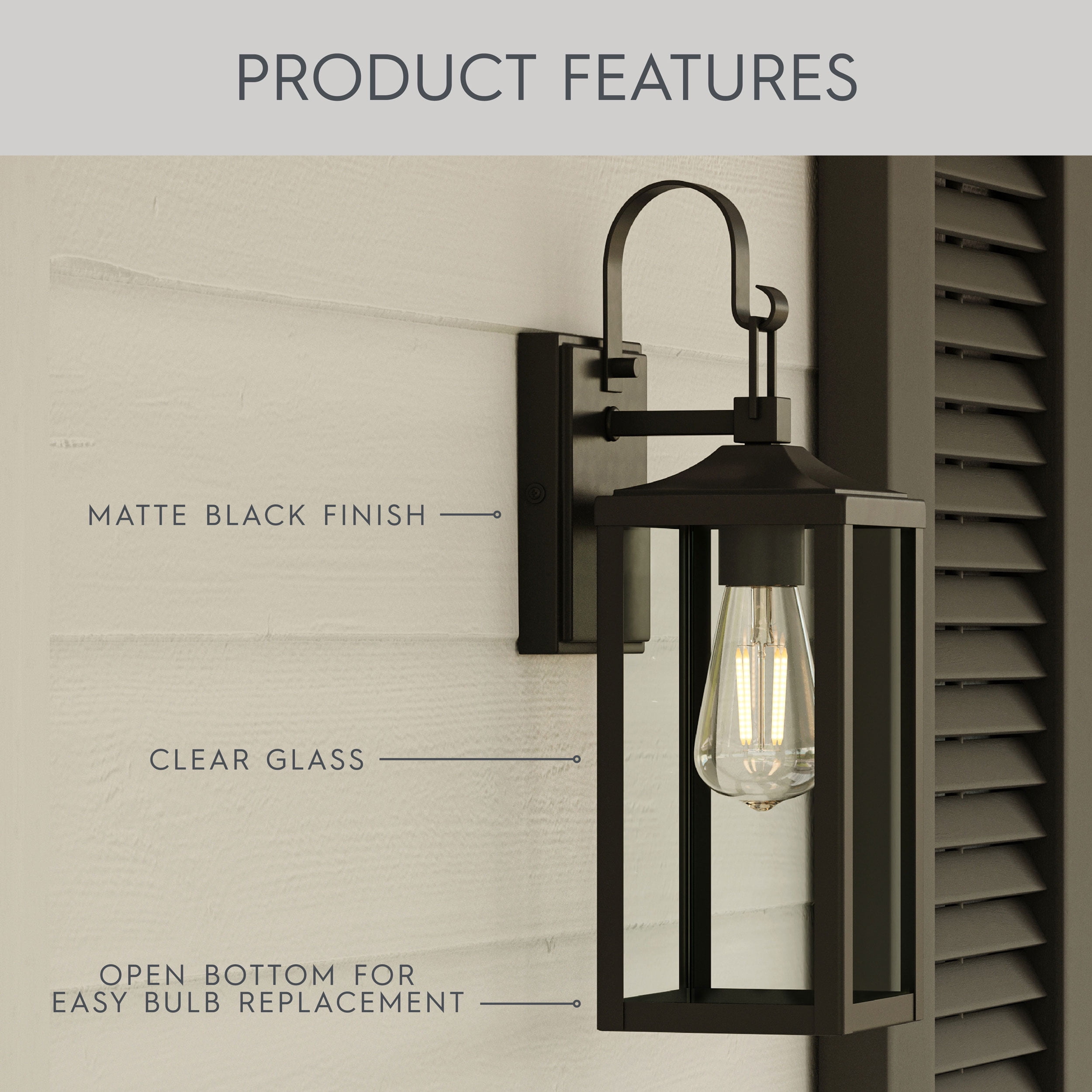Better Homes & Gardens Matte Black Traditional One-Light Outdoor Wall Lantern