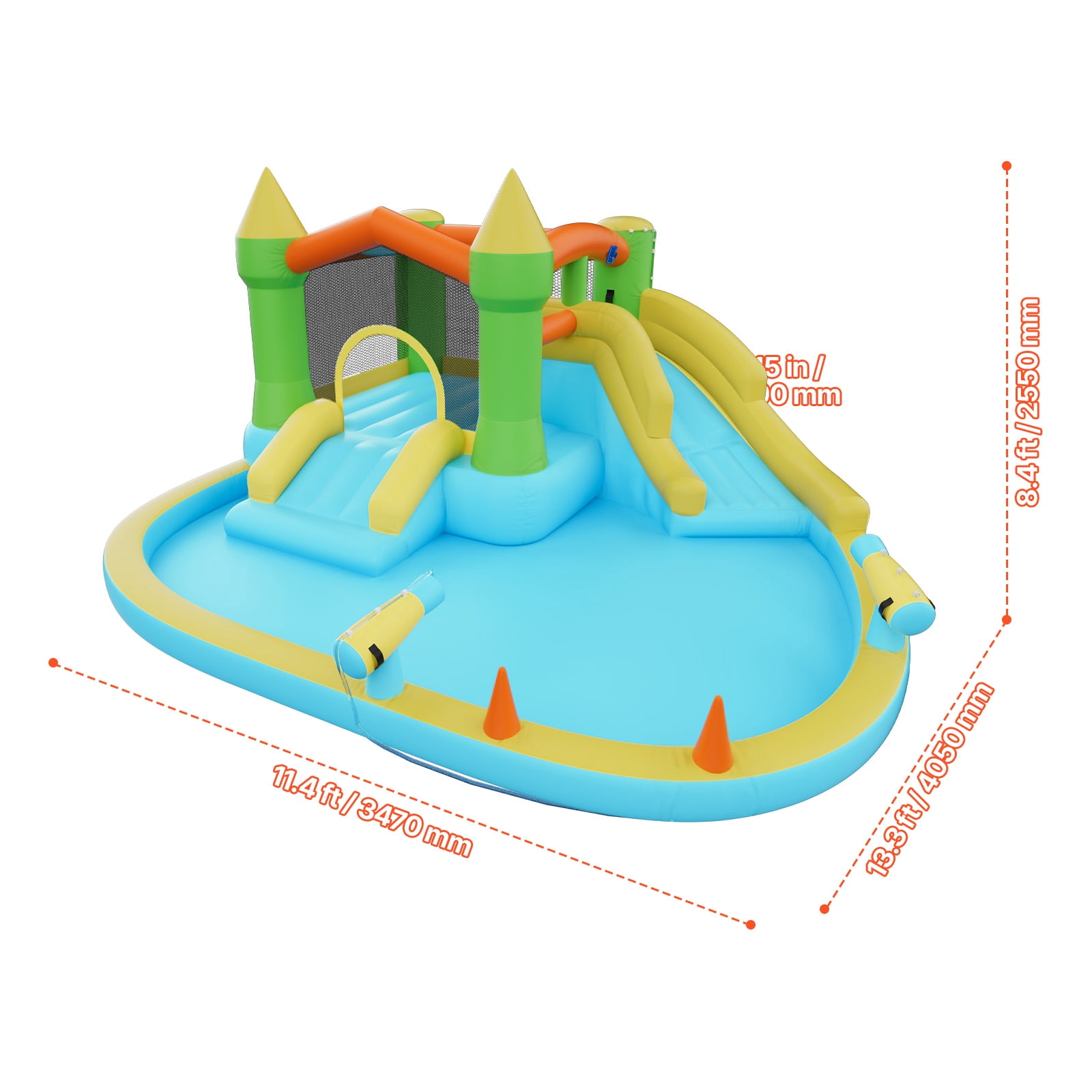 VEVOR Inflatable Bounce House, 12.5 x 13.1 x 6.5 ft Inflatable Bounce House Water Slide, Bouncer Castle with Castle Bounces, Basketball Hoop, Splash Pool & Water Ring Toss,for 3 to 4 Kids Ages 3 to 8