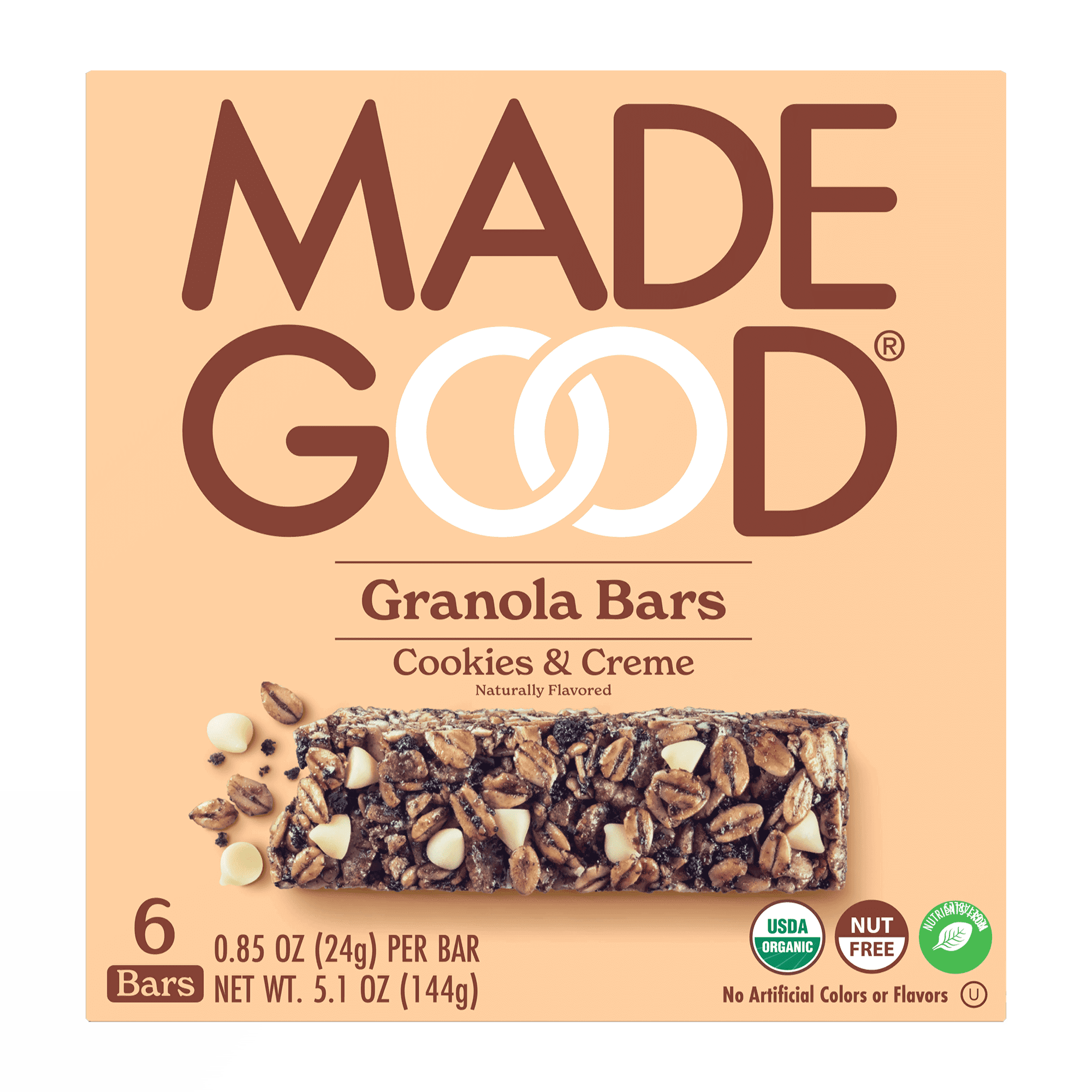 Made Good Cookies & Creme Granola Bars, 0.85 oz, 6 count