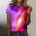 thumbnail image 2 of Women's T-shirts Women's Starry Galaxy Shirt 3D Galaxy Print T Shirt Glitter Shirt Fashion Starry Summer Shirt Round Neck Short Sleeve Top Carnival Outfit T-shirts, 2 of 4