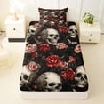 thumbnail image 3 of Castle Fairy Gothic Floral Skull Twin Sheets 3pcs,Rose Butterfly Bedding,Ivory Red Black,1 Fitted Sheet,1 Flat Sheet and 1 Pillowcase, 3 of 6