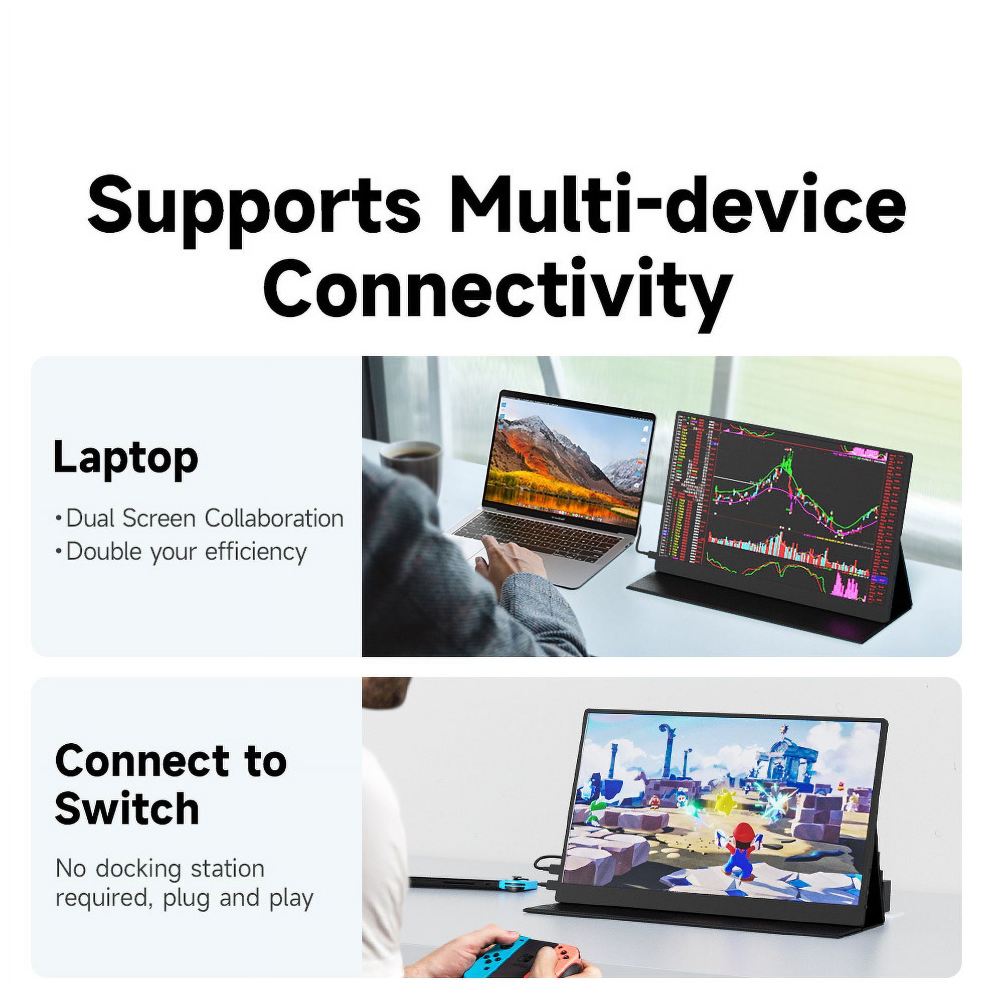 XGERTGI 15.6 Inch FHD Portable Monitor, Ultra-Slim USB-C Travel & Gaming Second Screen for Laptop and Phone, Includes Smart Cover, Black