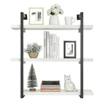 Danya B. Modern 3-Tier Hanging Bracket Wall Shelves in Black Metal and White Birch Finish