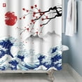 thumbnail image 5 of Japanese Cherry Blossom Shower Curtain Sea Wave Fabric Bath Curtains Asian Anime Bathroom Decor with Hooks 72Wx72L Inch, 5 of 8