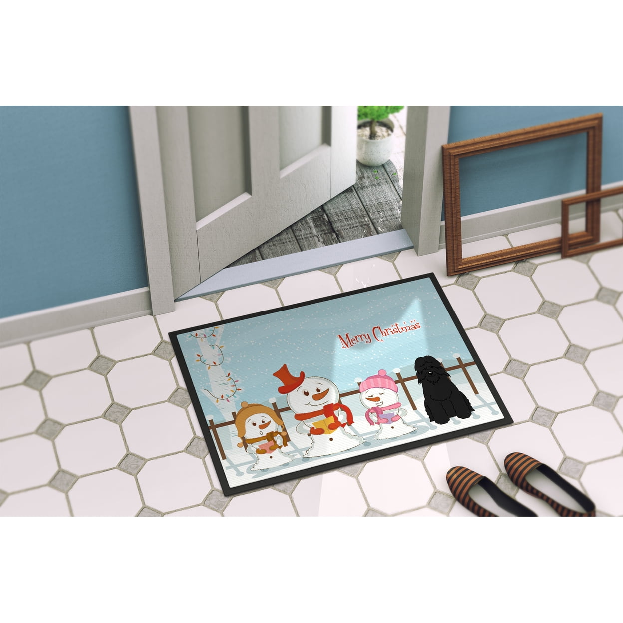 Merry Christmas Carolers Bouvier des Flandres Door Mat