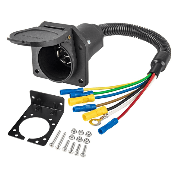 7 Way RV Trailer Light Connector Socket 7 Pin Wire Electrical Trailer Adapter Quick Converter with Mounting Bracket,1 set x 7 Way RV Trailer Light Connector,Photo Color