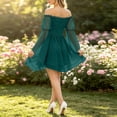 thumbnail image 5 of Yertdoel Off The Shoulder Dresses for Women Elegant Solid Long Sleeve Fitted Waist Chiffon Dress Party Vacation Stylish Casual Flowy Dress, 5 of 9